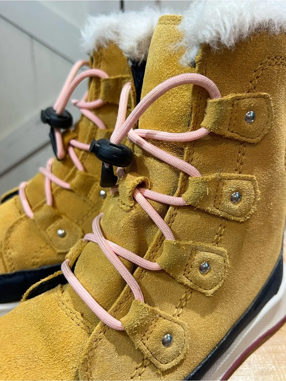 SOREL Youth Whitney II Joan Lace Waterproof Suede Winter Snow Boots Tan Pink 5